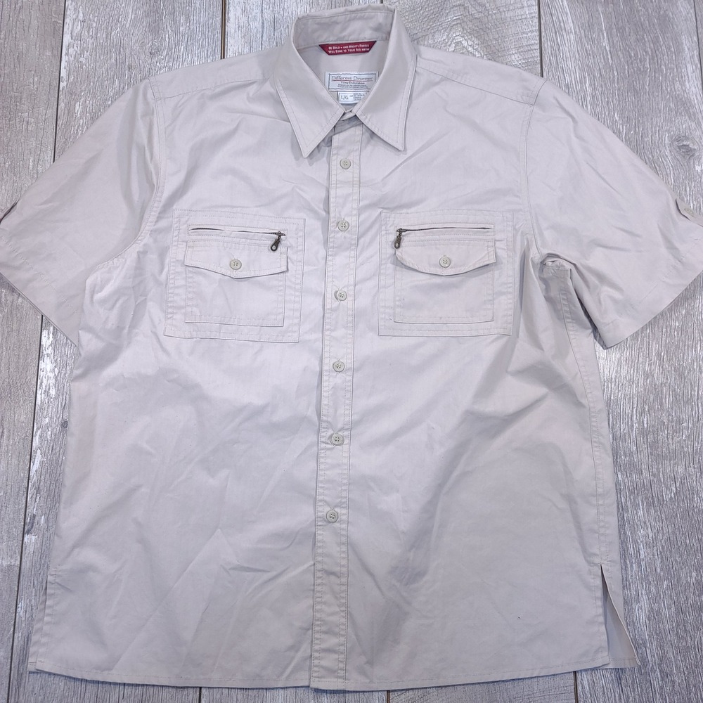 Tilley Endurables Button Shirt Mens Large Tan Short Sleeve Travel Safari Khaki